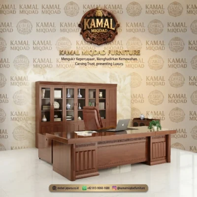 Set Meja Kantor Direktur Kayu Jati Minimalis Mewah Modern